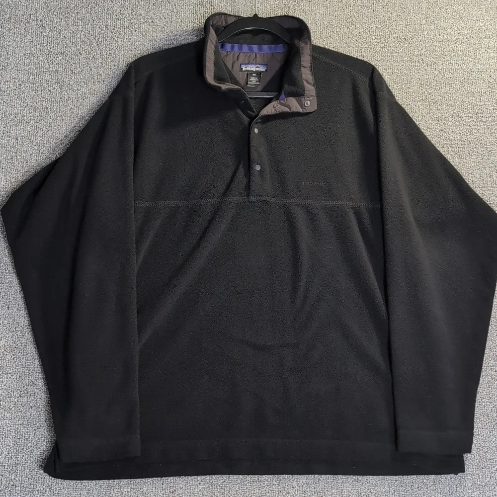 VTG 90s PATAGONIA 1/4 Snap T Fleece Pullover Jacket 52401 Black USA Made Medium - Picture 1 of 11